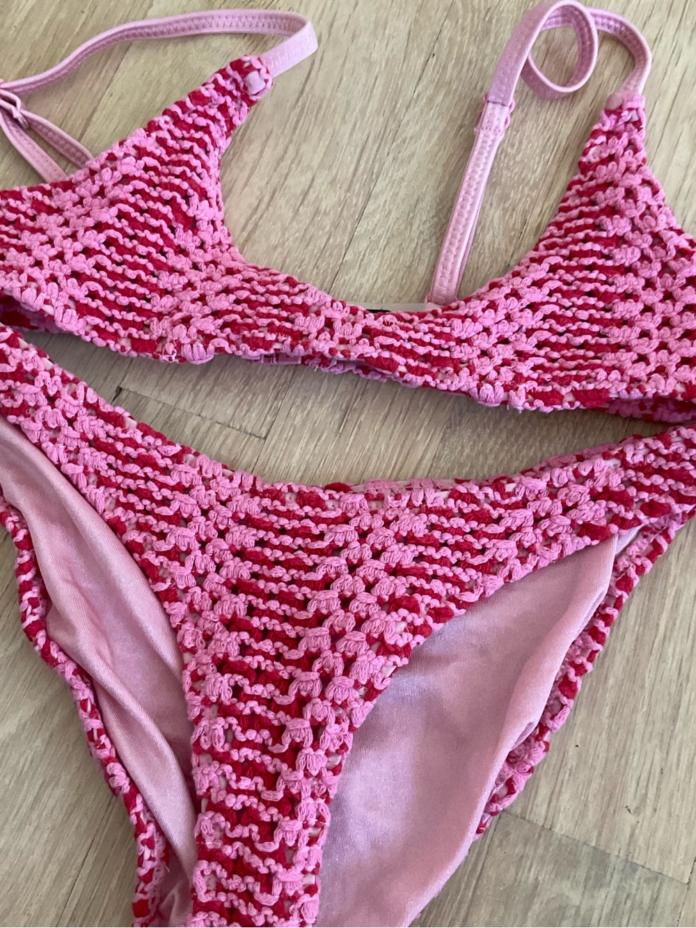 triangl swimwear Pink and Red Crochet Bikini Set